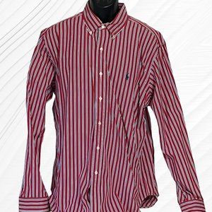 Polo by Ralph Lauren LS Button Front Shirt, Red Striped w/ Blue Pony (062021-1)